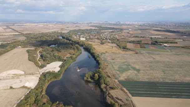 Vue Aérienne Rivière Maritsa Près Village Orizari Région Plovdiv Bulgarie — Video