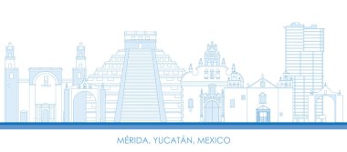 Merida, Yucatan, Meksika 'nın Skyline ana hatları - vektör illüstrasyonu