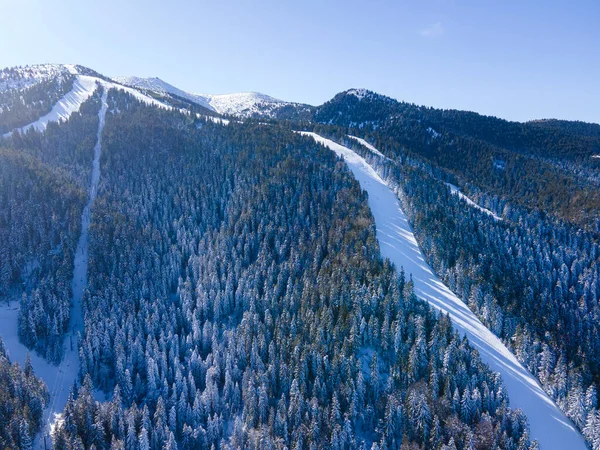 Vista Aérea Invierno Montaña Rila Cerca Estación Esquí Borovets Región — Foto de Stock