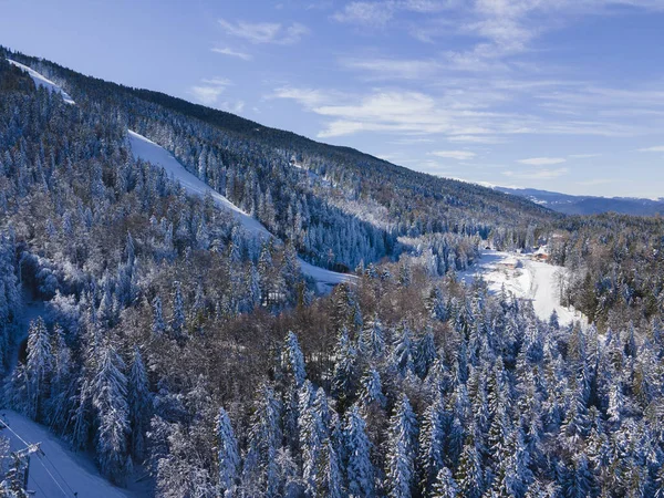 Αεροφωτογραφία Χειμώνα Του Όρους Ρίλα Κοντά Στο Χιονοδρομικό Κέντρο Μπόροβετς — Φωτογραφία Αρχείου