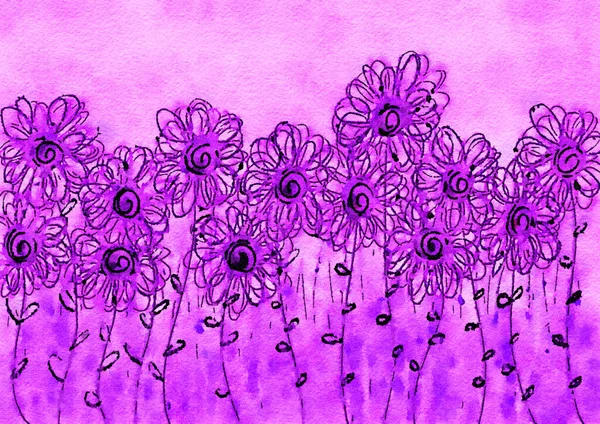 Ilustración Abstracta Campo Flores Lavendar Púrpura — Foto de Stock