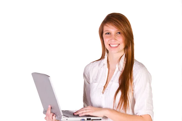 Beautiful Girl Holding a Laptop — Stock Photo, Image