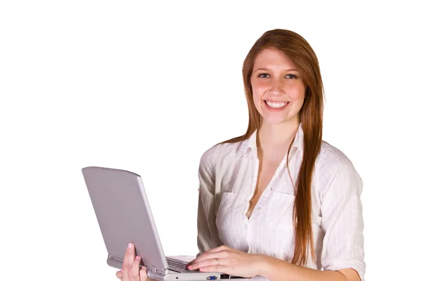 Beautiful Girl Holding a Laptop — Stock Photo, Image