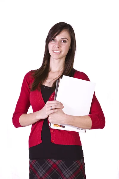 Niedliches Mädchen mit Büchern und Zeitschriften — Stockfoto