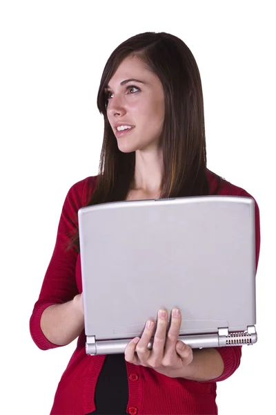 Krásná dívka drží notebook — Stock fotografie