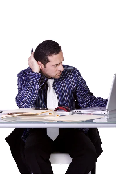 Streessed Businessman at His Desk Working — Stock Photo, Image