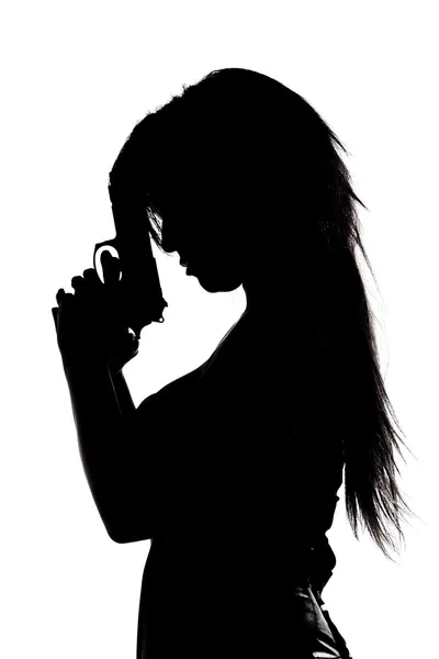 seksi kız silahlı izole siluet