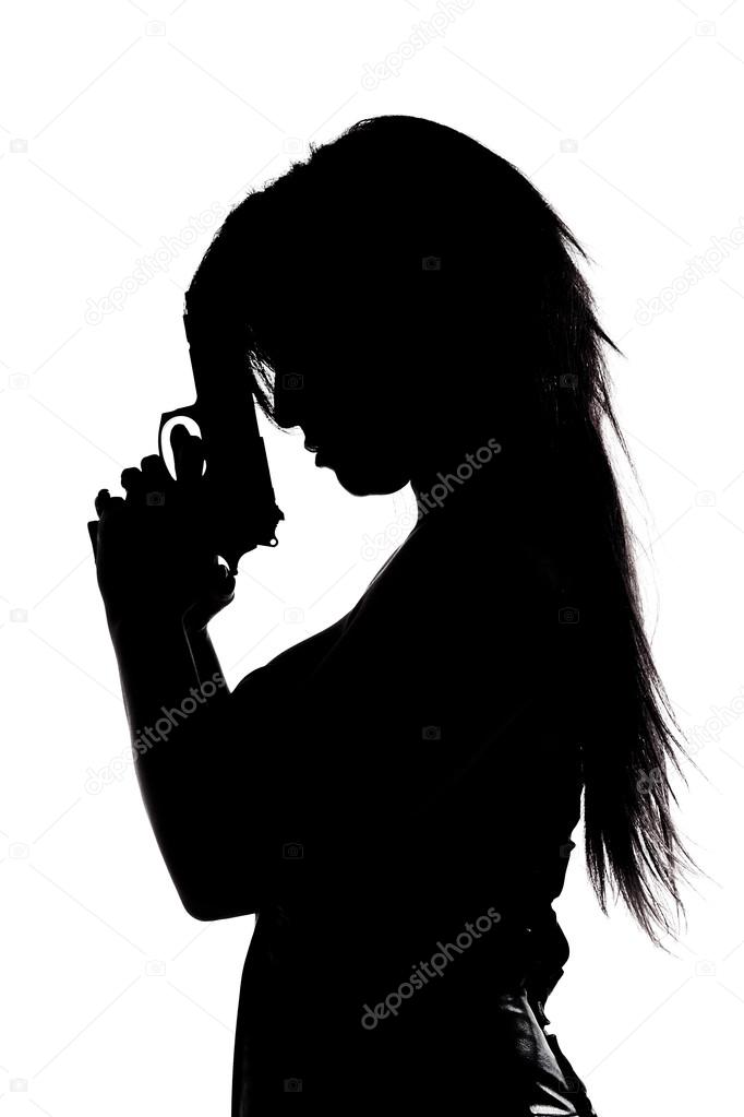 Sexy girl silhouette with guns isolated