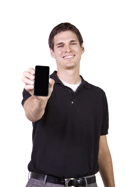 Empresario blanco sosteniendo un teléfono celular —  Fotos de Stock