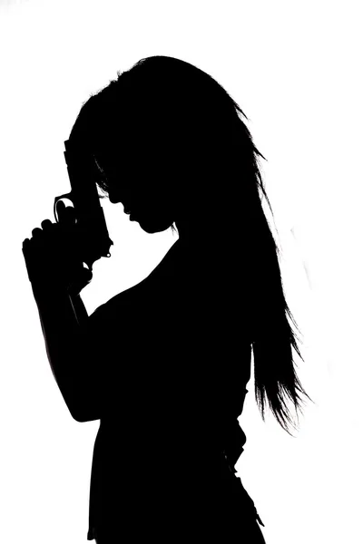 Sexy girl in silhouette with guns isolated on white background — Stock Photo, Image