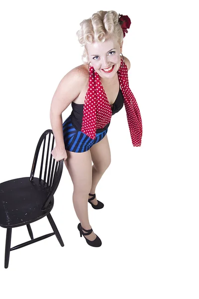 Vrouw in pin-up zwembroek poseren - geïsoleerd — Stockfoto