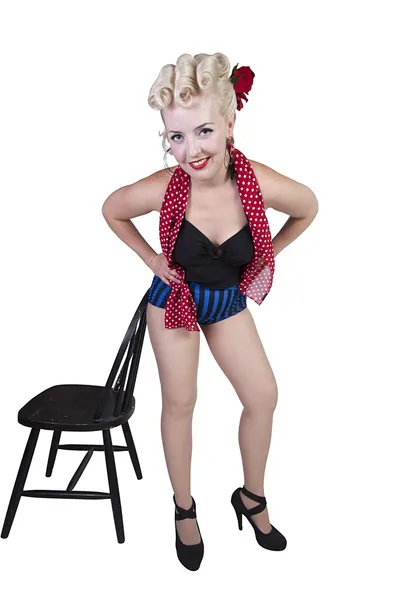 Pin-up fürdőruha jelentő - elszigetelt nő — Stock Fotó