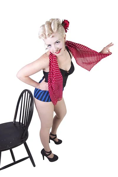 Vrouw in pin-up zwembroek poseren - geïsoleerd — Stockfoto