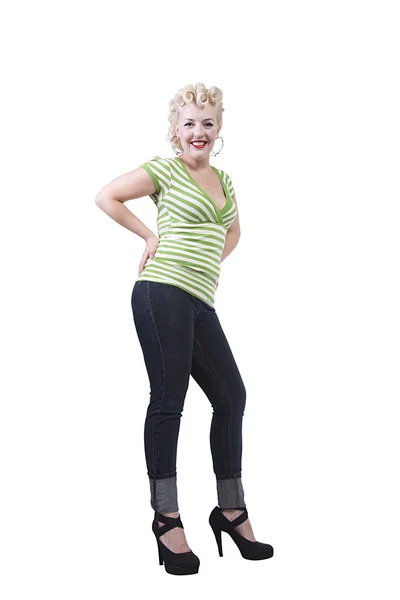 Woman in pin-up dress posing - Isolated — Stock Photo, Image