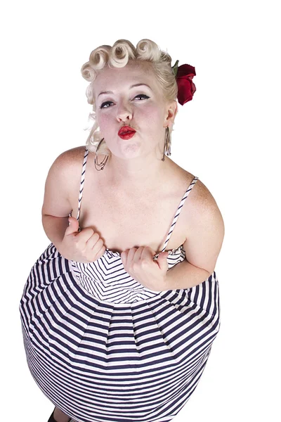 Beautiful pinup retro girl blowing a kiss — Stock Photo, Image