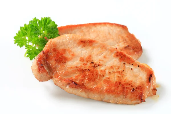 Pfanne gebratene Schweineschnitzel — Stockfoto