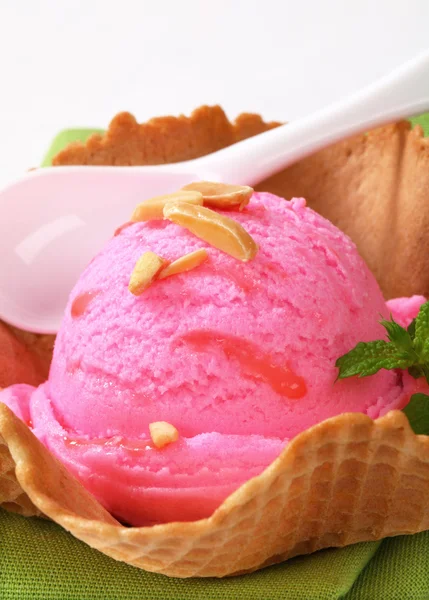 Helado de frutas en un bol de obleas — Foto de Stock