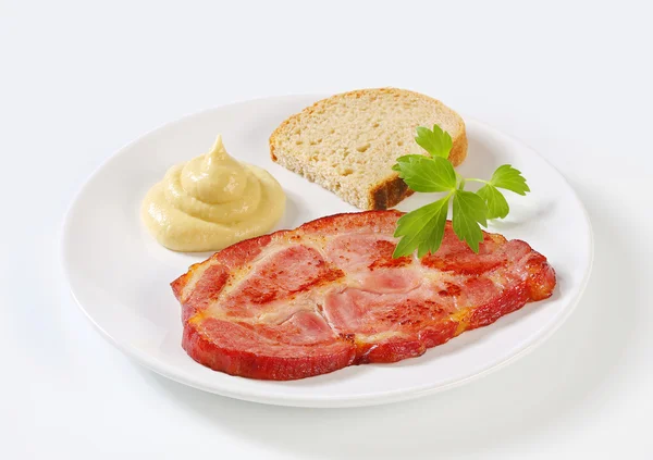 Smoked pork neck with bread and mustard — Stock Photo, Image