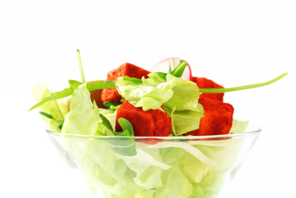 Yeşil Zeytin ve peynirli sebze salatası — Stok fotoğraf