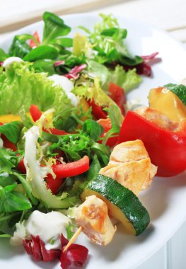 salata karışımı ile tavuk şiş
