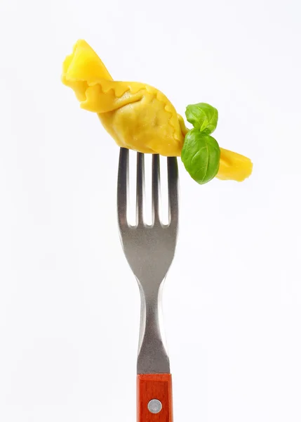 Stuffed pasta on fork — Stock Photo, Image