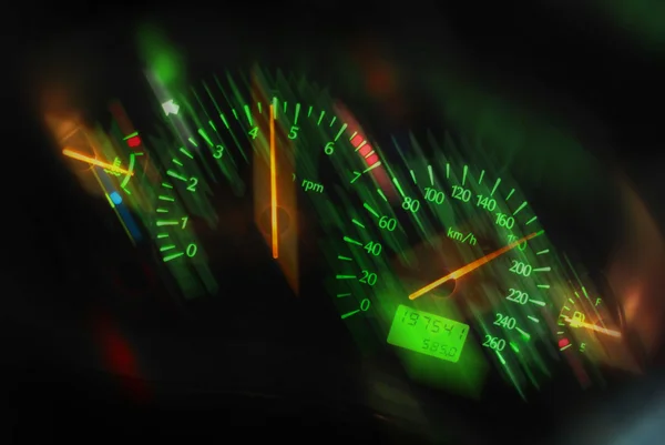 Sports car dashboard at night — Stock Photo, Image