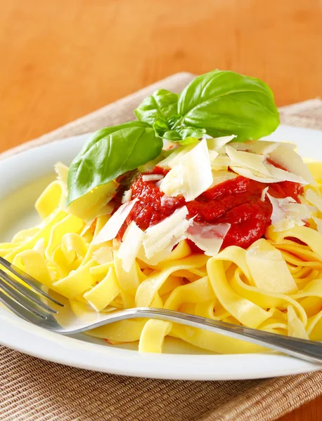 Ribbon pasta with tomato paste and Parmesan — Stock Photo, Image