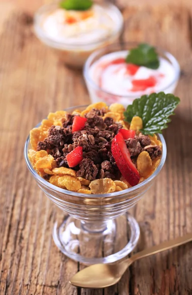 Cereales para el desayuno y yogur — Foto de Stock