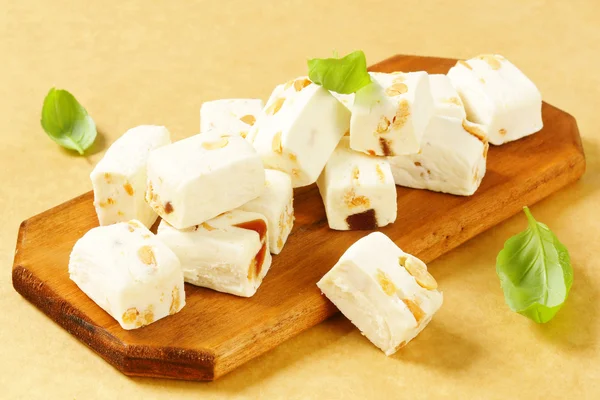 White soft nougat cubes — Stock Photo, Image