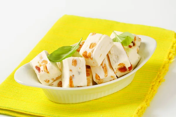 White soft nougat cubes — Stock Photo, Image