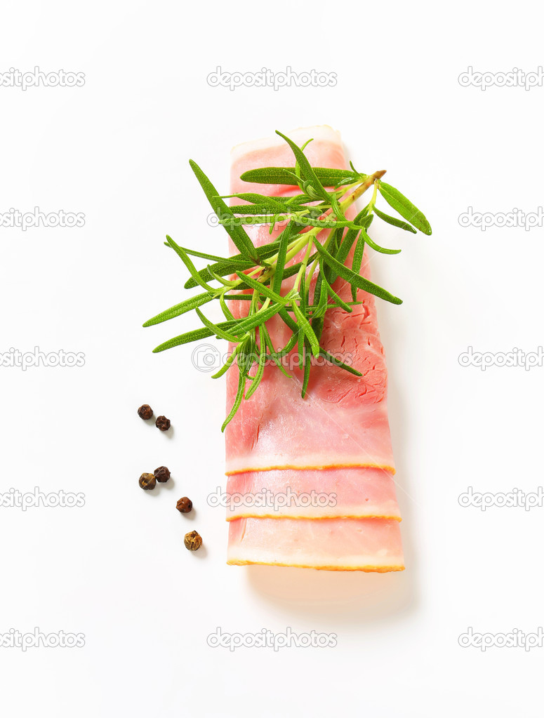Thin slices of cooked ham, rolled up