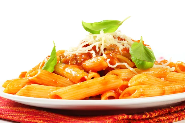 Penne with meat tomato sauce — Stock Photo, Image