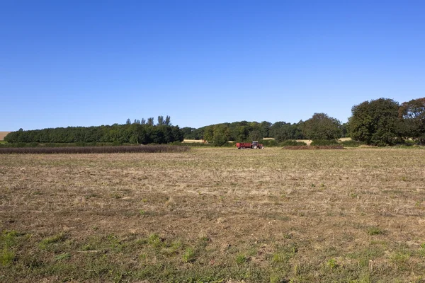 Agricultural landscape with red tractor — Stock Photo, Image