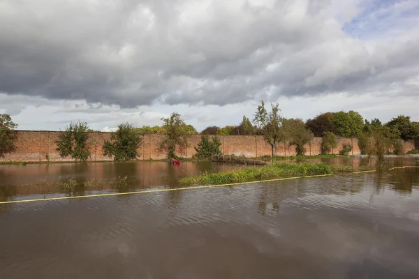 Översvämmade trädgård med molnen — Stockfoto