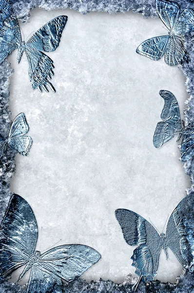 Marco de hielo azul con fondo de mariposas — Foto de Stock
