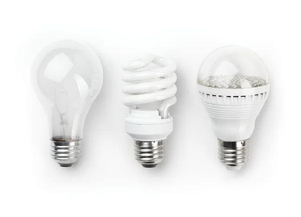 Світлодіодні лампочки флуоресцентних і лампи розжарювання Стокове Фото