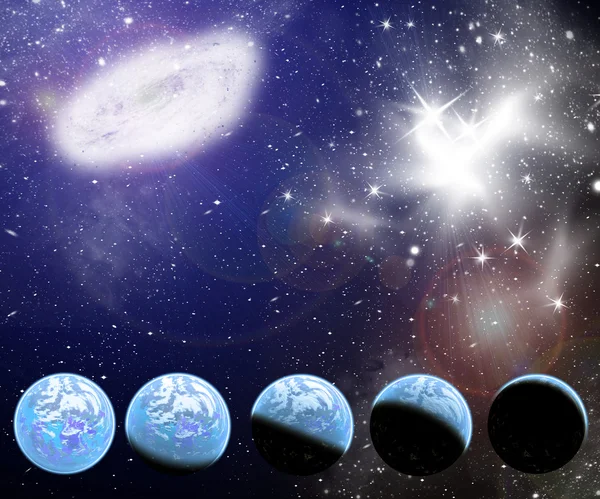Planeten im All mit Galaxien — Stockfoto