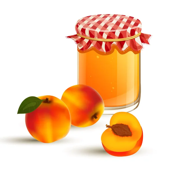 Jar and Peaches — Stock Vector