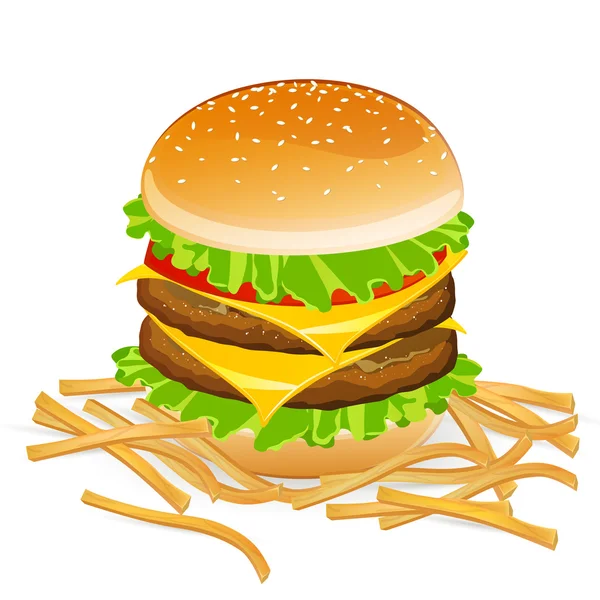 Burger and French Fries — Stock Vector