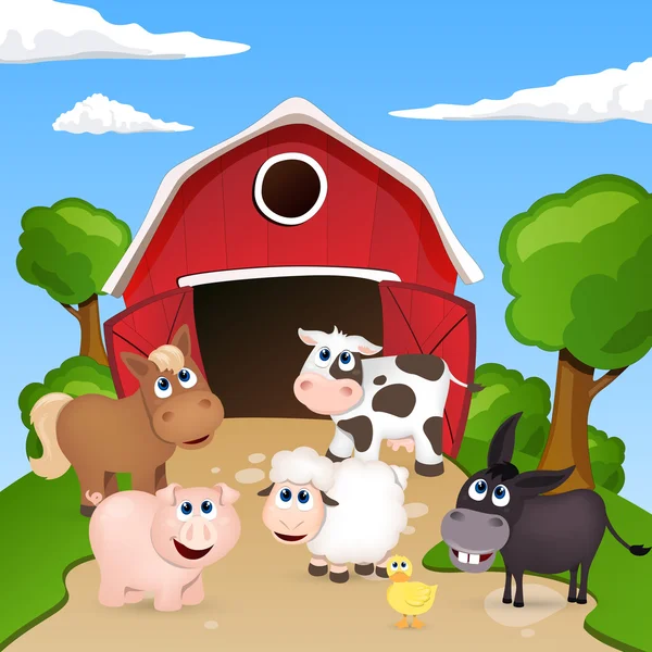 Granja con animales — Vector de stock