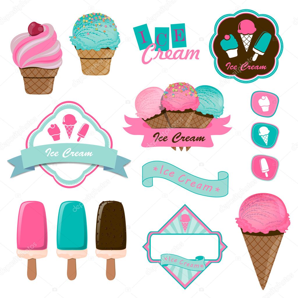 Vector Illustration of Ice Cream Logo Badges and Labels