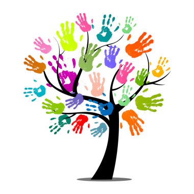 Tree with Colorful Hand Prints clipart