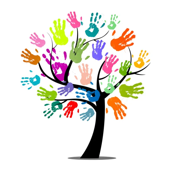 Tree with Colorful Hand Prints — Stock Illustration Tree with Colorful Hand Prints Royalty Free Stock Illustrations