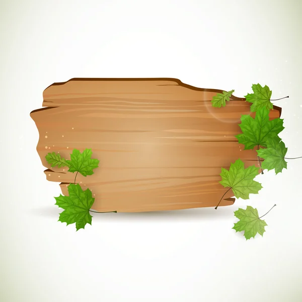 Деревянная доска с листьями — стоковый вектор