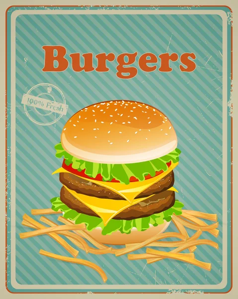 Señal de hamburguesa Vintage — Vector de stock