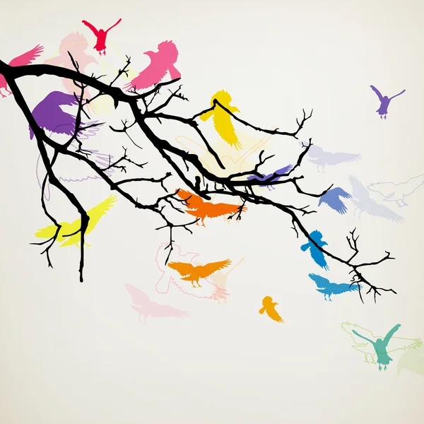 Branche avec oiseaux — Image vectorielle