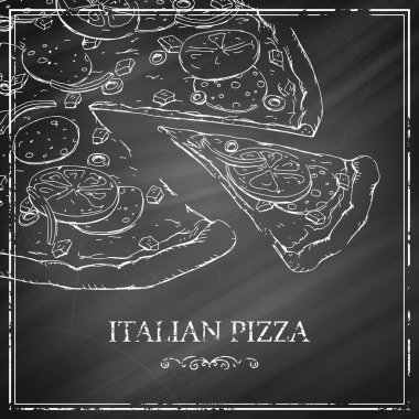 vektör İtalyan pizza poster üzerinde siyah yazı tahtası
