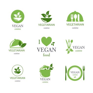Vector Vegan and Vegetarian Food Emblems clipart