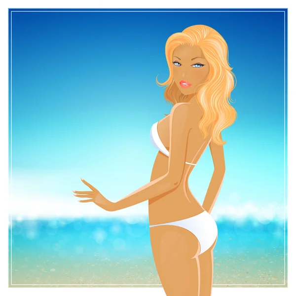 Femme sur une plage — Image vectorielle