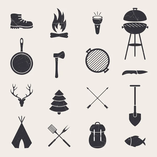 Vektor camping utrustning ikoner — Stock vektor